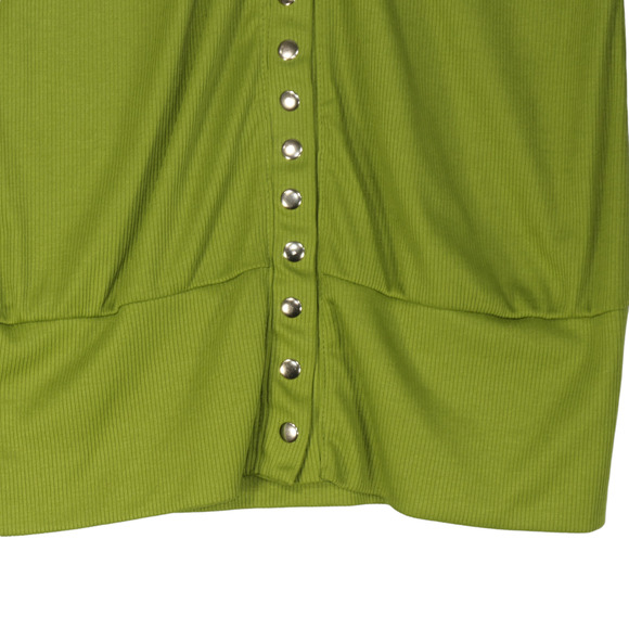 Ribbed Cardigan Sweater Womens Large Green Snap Close Tunic Long Stretch - Picture 3 of 7
